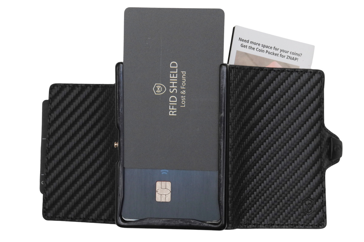 ZNAP RFID Blocking Slim Black Braided Leather Aluminum Wallet 8 Card Size