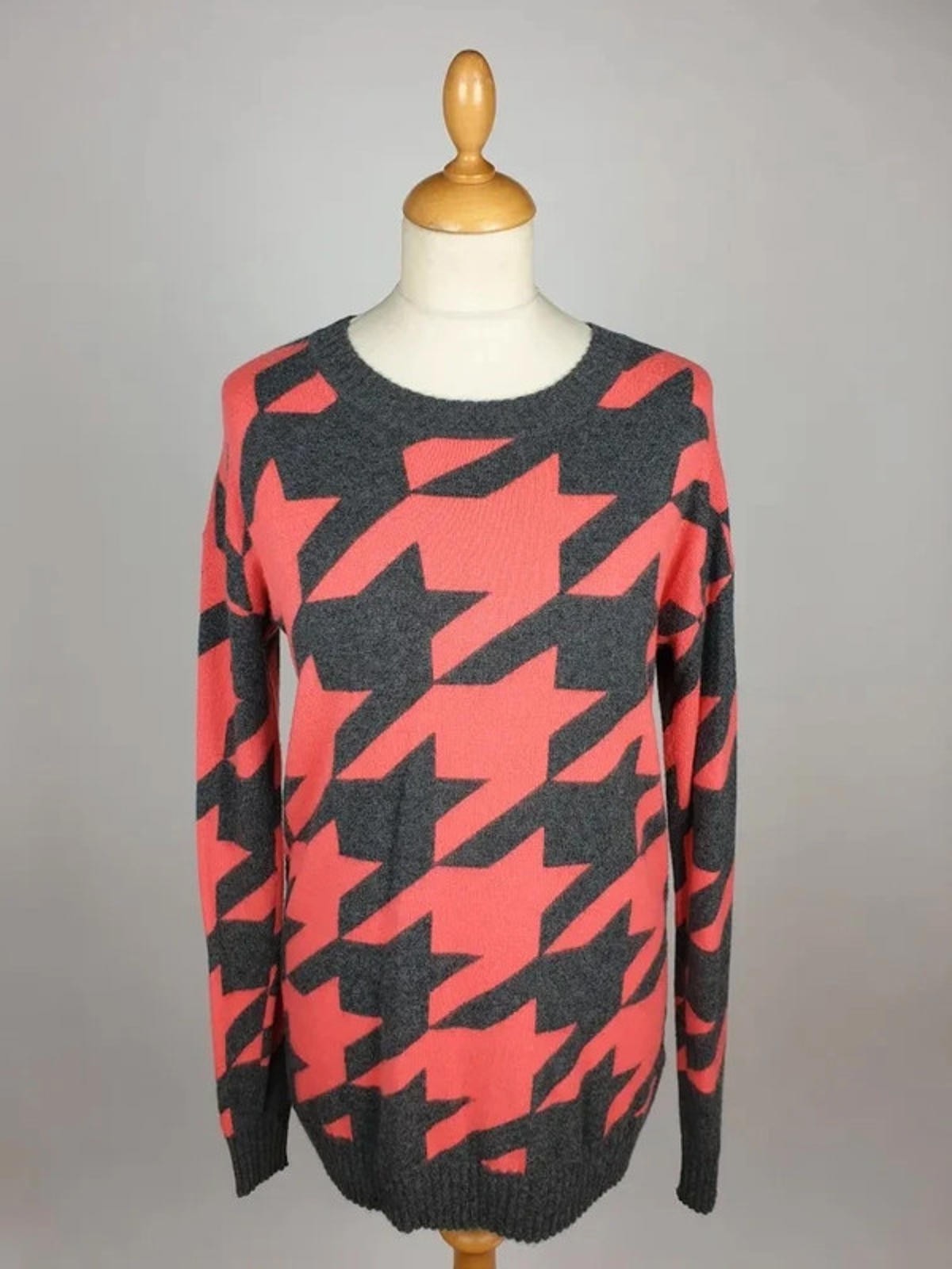 FTC Charcoal Grey & Orange/Pink Unique Crew Neck Cashmere Jumper – S (36″ chest)