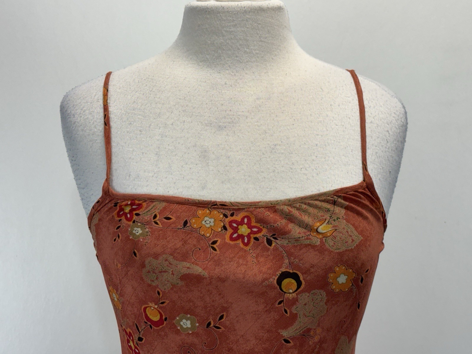 Vtg Y2K İZ Buyer Midi 7 Slip Dress Floral Forest Fairy Grunge Brown High Lo