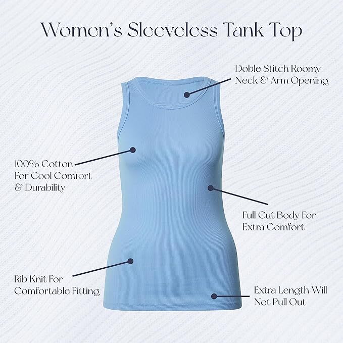 12 Pack Women Tank Top 100% Cotton Multi Colors Basic Ribbed Sleeveless Shirts