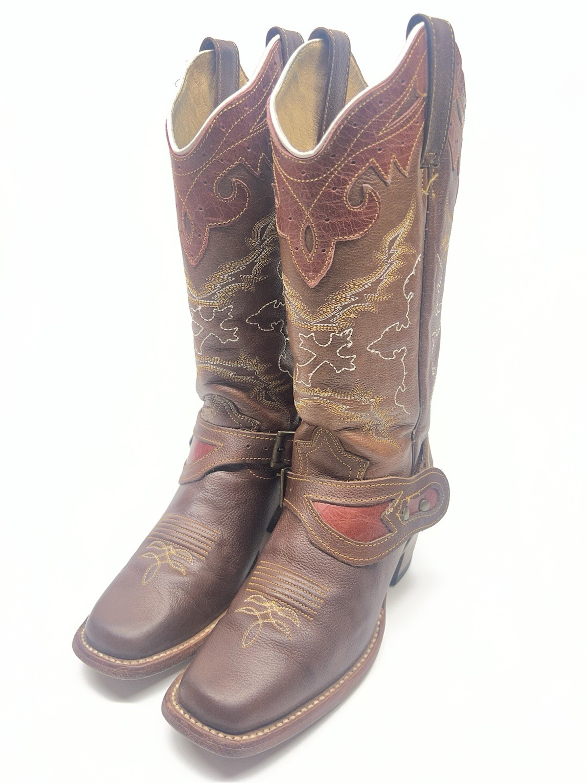 Reyme Western boots Women size 7.5US 24.5 MX square toe with Spur strap Made MEX