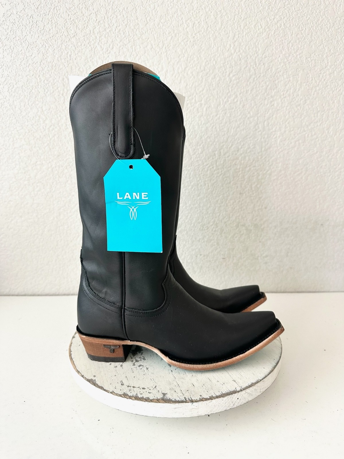 Lane EMMA JANE Black Cowboy Boots Western Cowgirl Mid Calf Tall Snip Toe Size 8