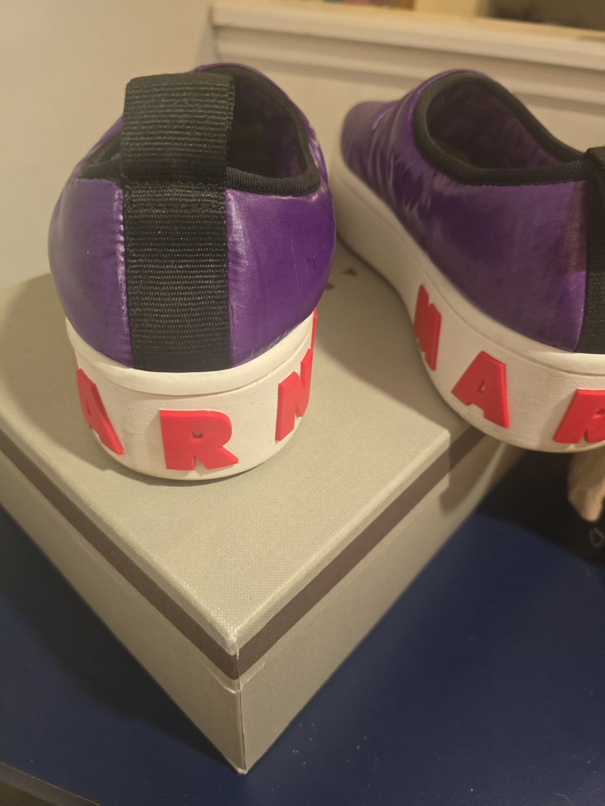 Marni Purple Slip-On Sneakers Logo Sole Round Toe Unisex US 8 EU 38 SNZW011103