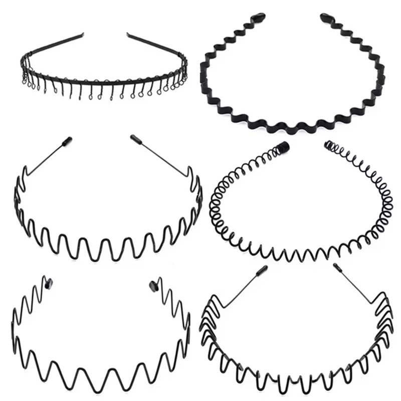 6/1Pcs Fashion Metal Hair Band for Men Women Unisex Black Waved Hair Head Hoop S