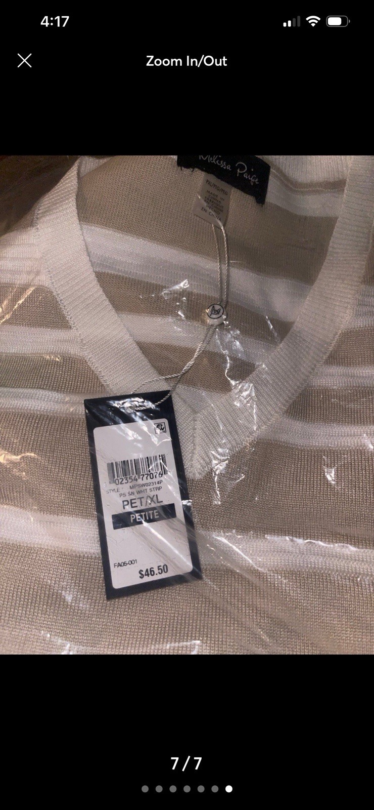 NWT Melissa Paige Women’s Petite Textured Stripe V Neck Top Gold & White PXL