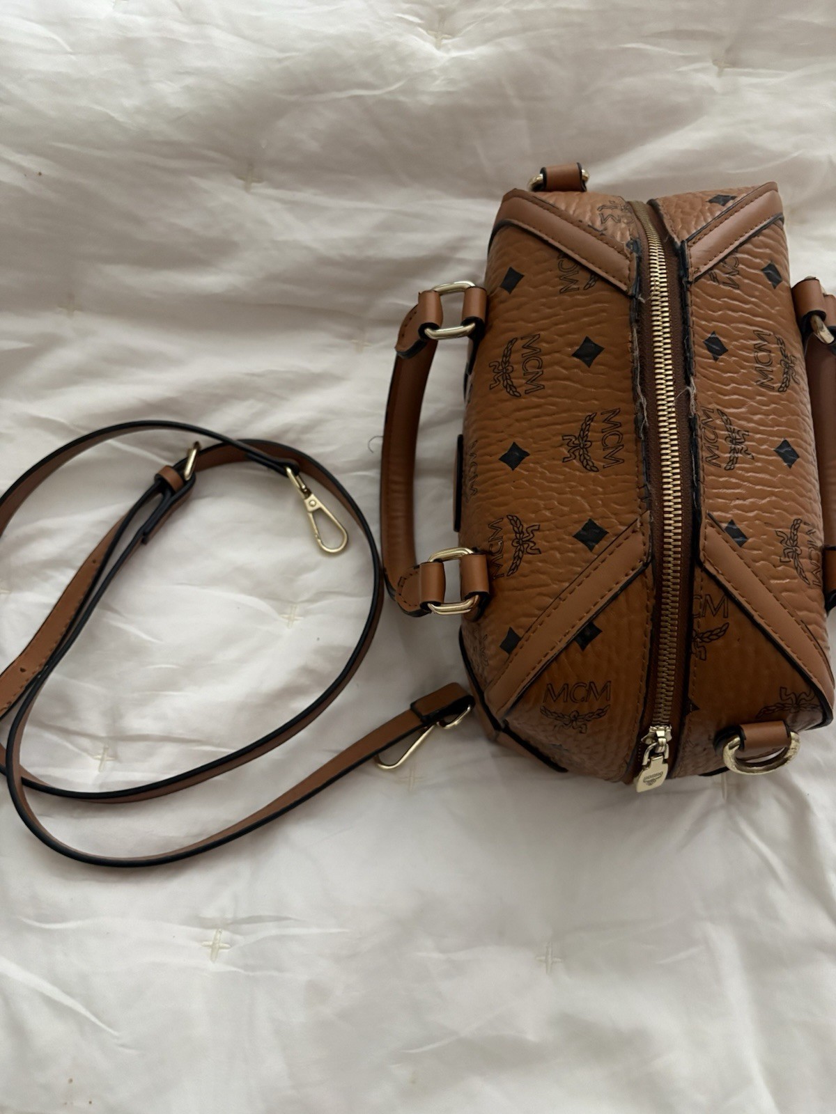 MCM Brown Monogram Satchel Top Handle w/ Detachable Crossbody Strap