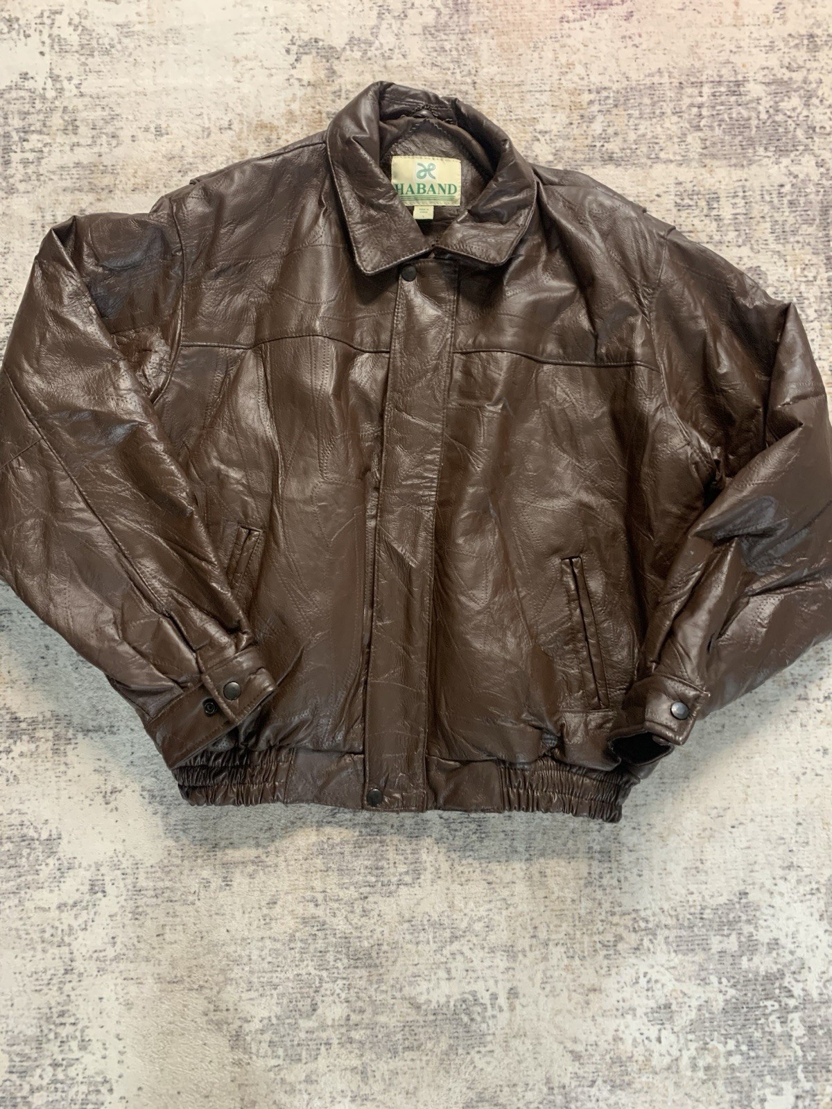 RARE Vintage HABAND BROWN LEATHER JACKET Size L Insulated Linned Coat