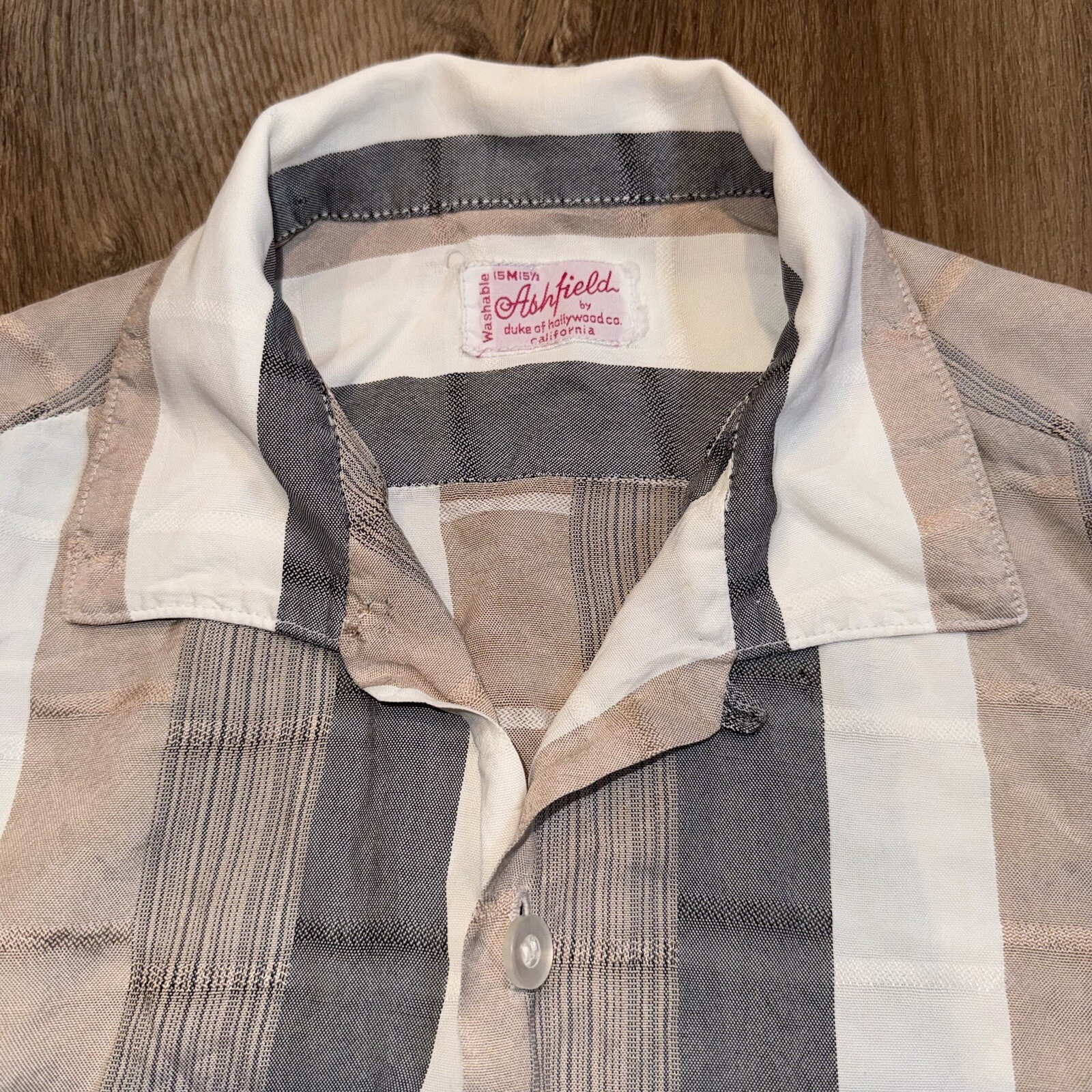 Ashfield Duke of Hollywood Shirt Rayon Loop Collar Vintage 50s 60s Mens Medium