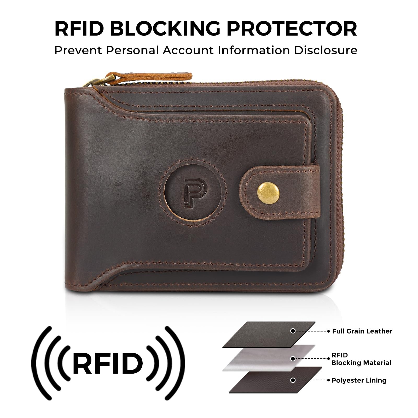 Polare Full Grain Leather Wallet for Men Bifold RFID Blocking Cash Credit Car…