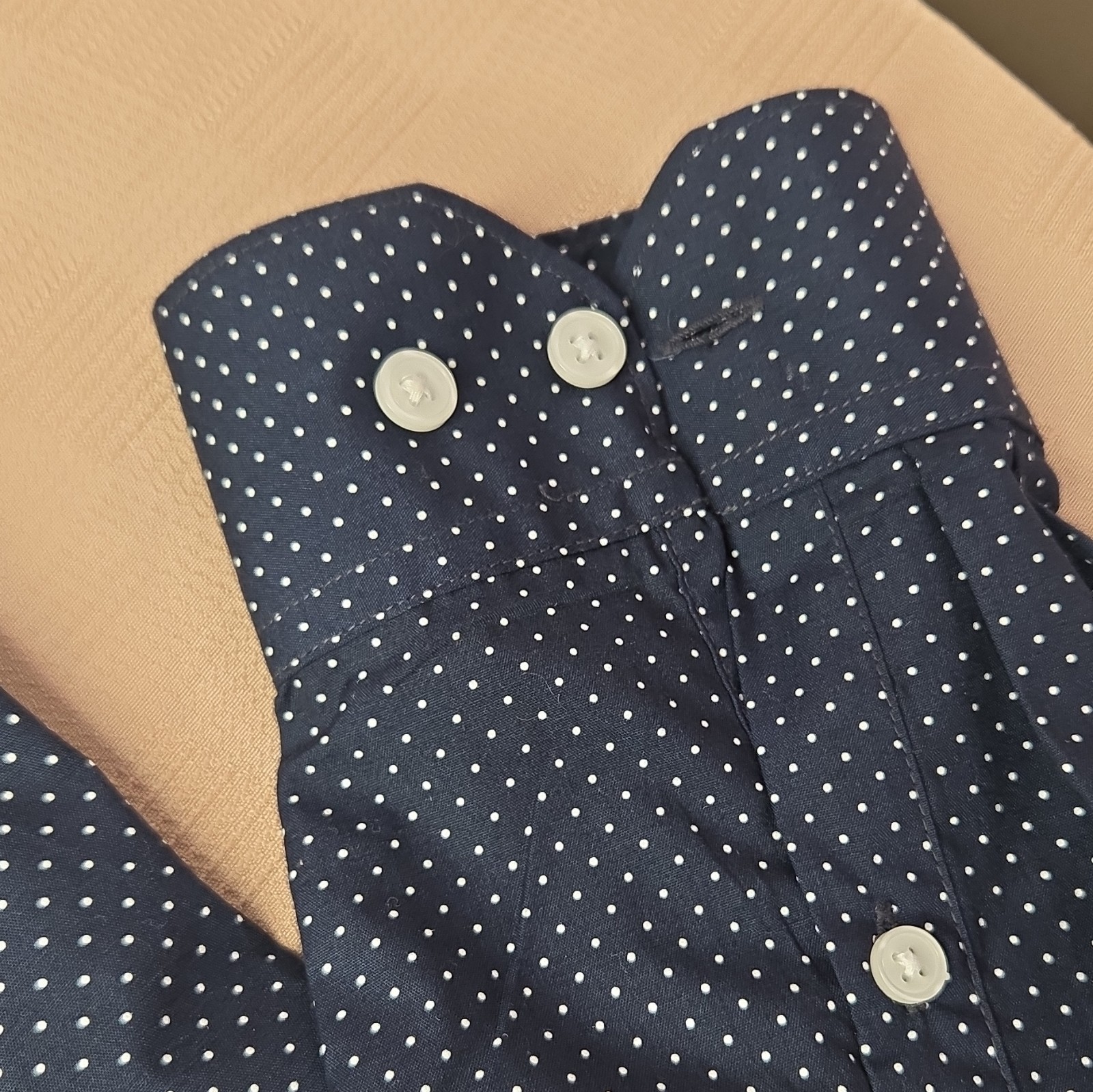 H&M Slim Fit Easy Iron Blue/White Polka Dot Dress Shirt L 32/33