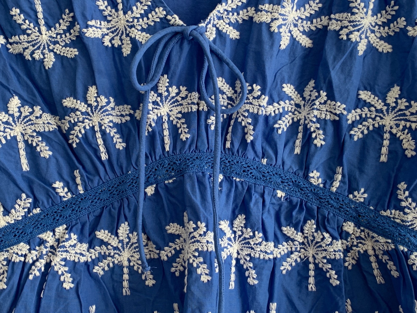 Next Blue Embroidered 100% Cotton – Stretch Back Sleeveless Smock Top Size UK 18