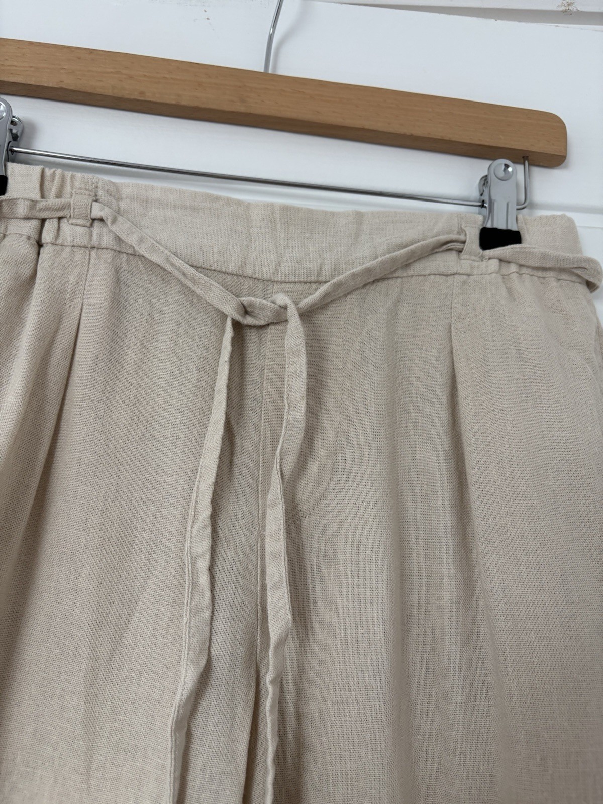 Zara Beige Natural Ecru Linen Blend Wide Leg Trousers Pants Tie Xs Pockets High