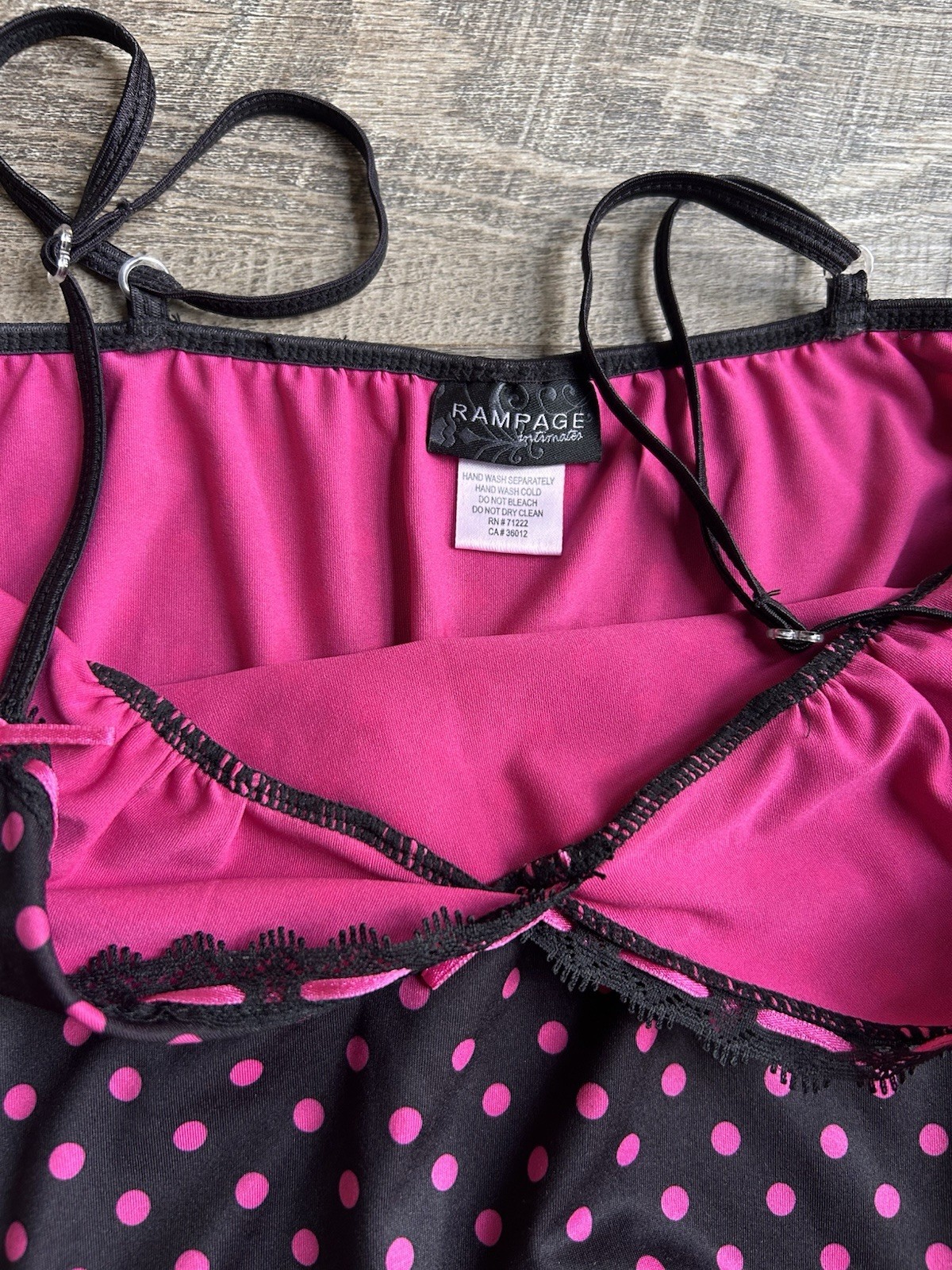 Rare Y2K Vintage Rampage Intimates Pink Polka Dot Lace Trim Cami Top Size Small