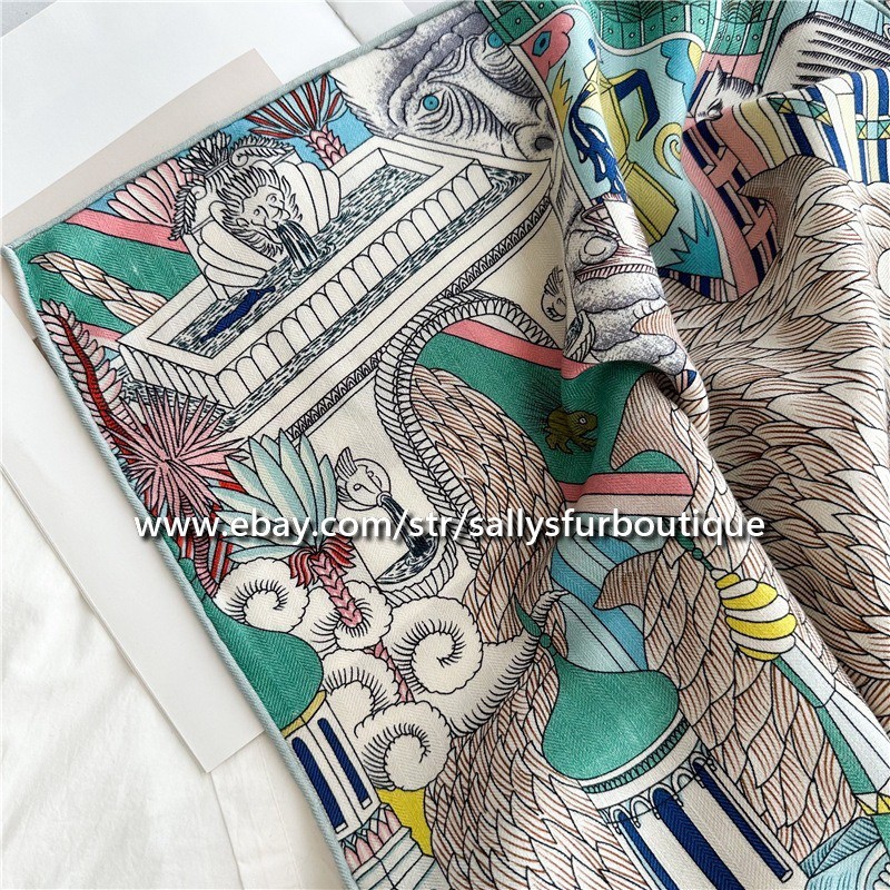 Sallys 70% Cashmere & 30% Silk Wrap Scarf Animals Print Double Face Shawl 53″