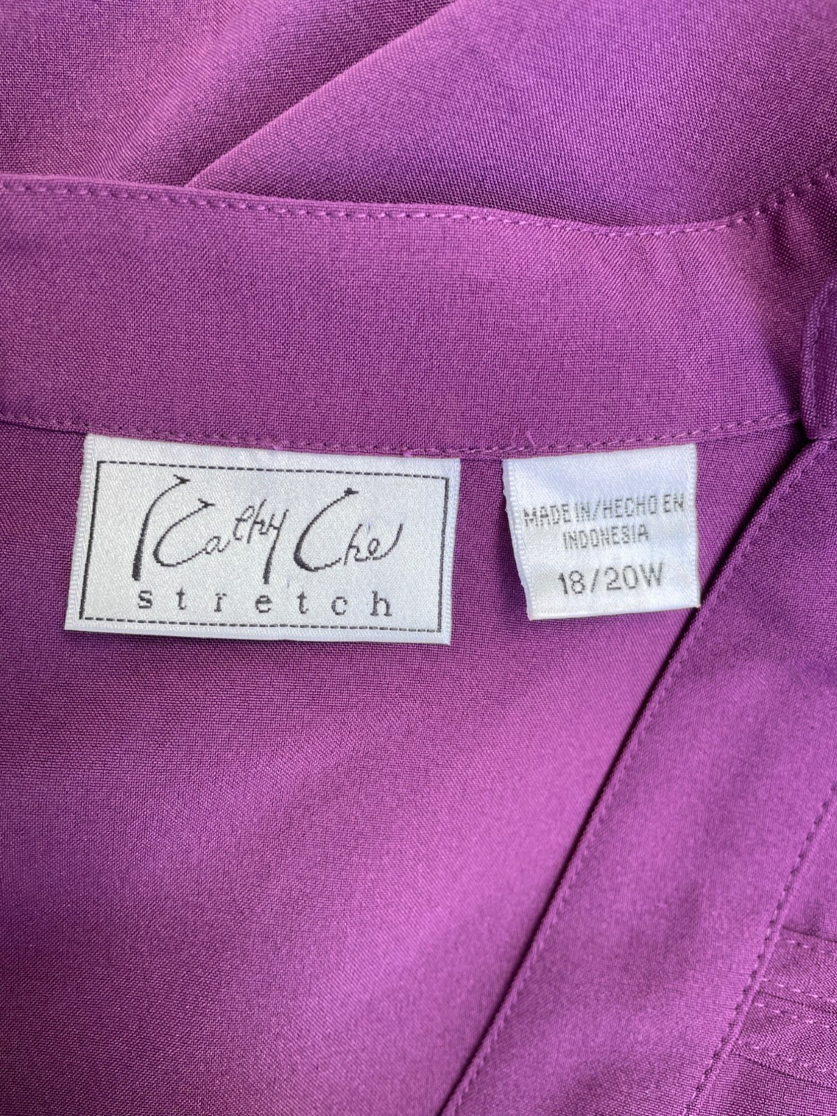 Stretch Womens Blouse 18/20 Purple Polyester/Spandex Button-Front Cathy Che Plus