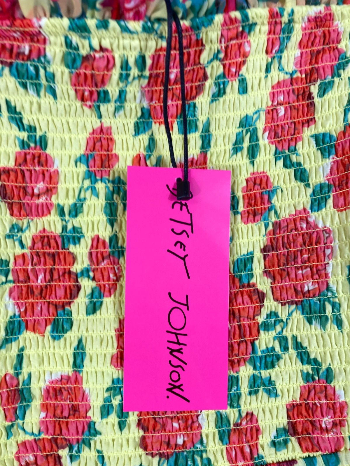 Betsey Johnson Baby Doll Dress Womens XL Yellow Floral Smocked Puff Sleeve NWT