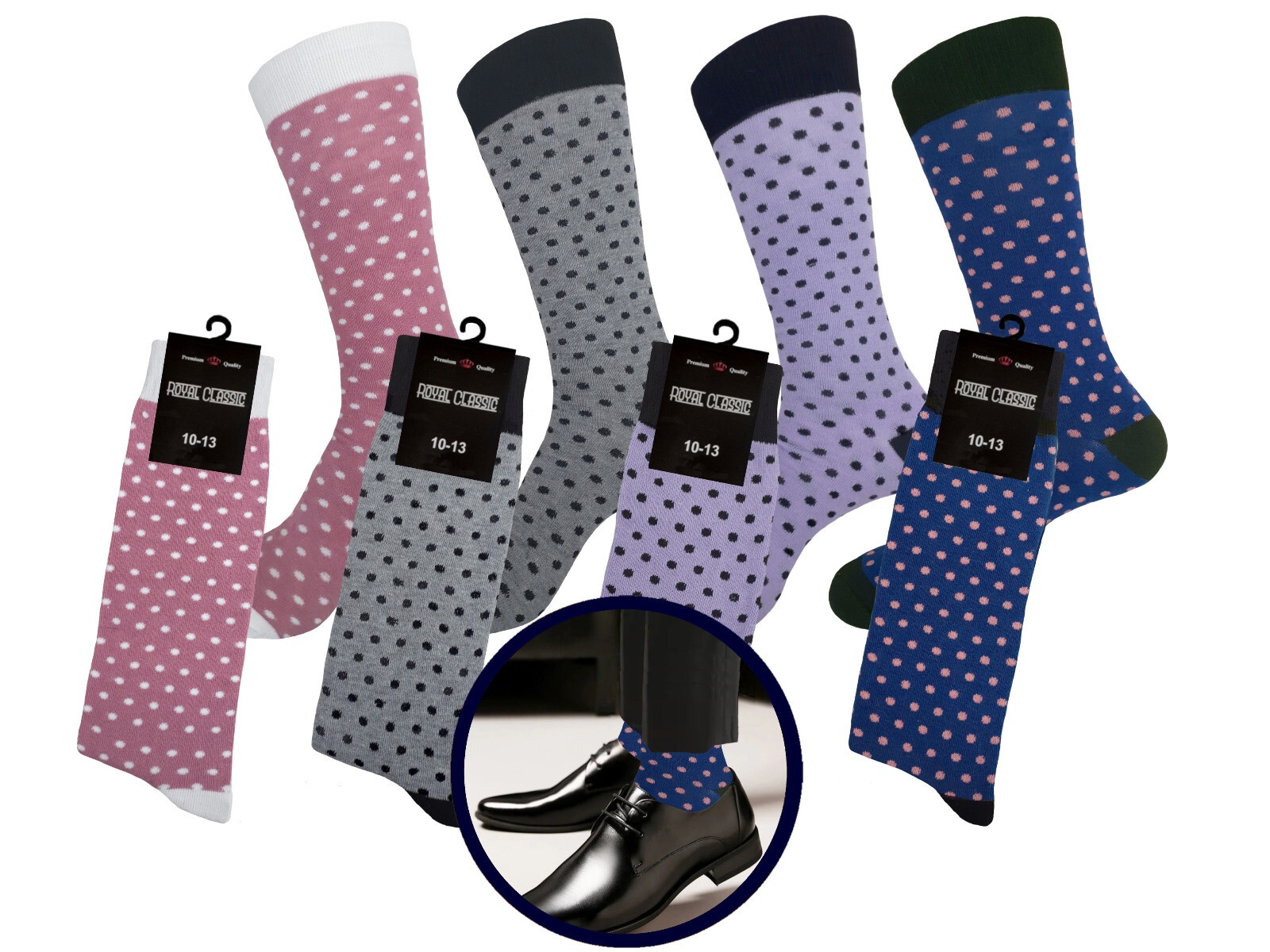 1-4 Men’s Dress Socks Polka Dot Novelty Socks Cotton Size 10-13 True to Size