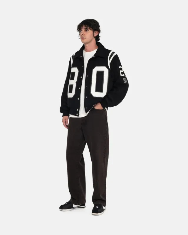 Stussy 80 Wool Varsity Jacket Black White Football Letterman Retro Rare Size