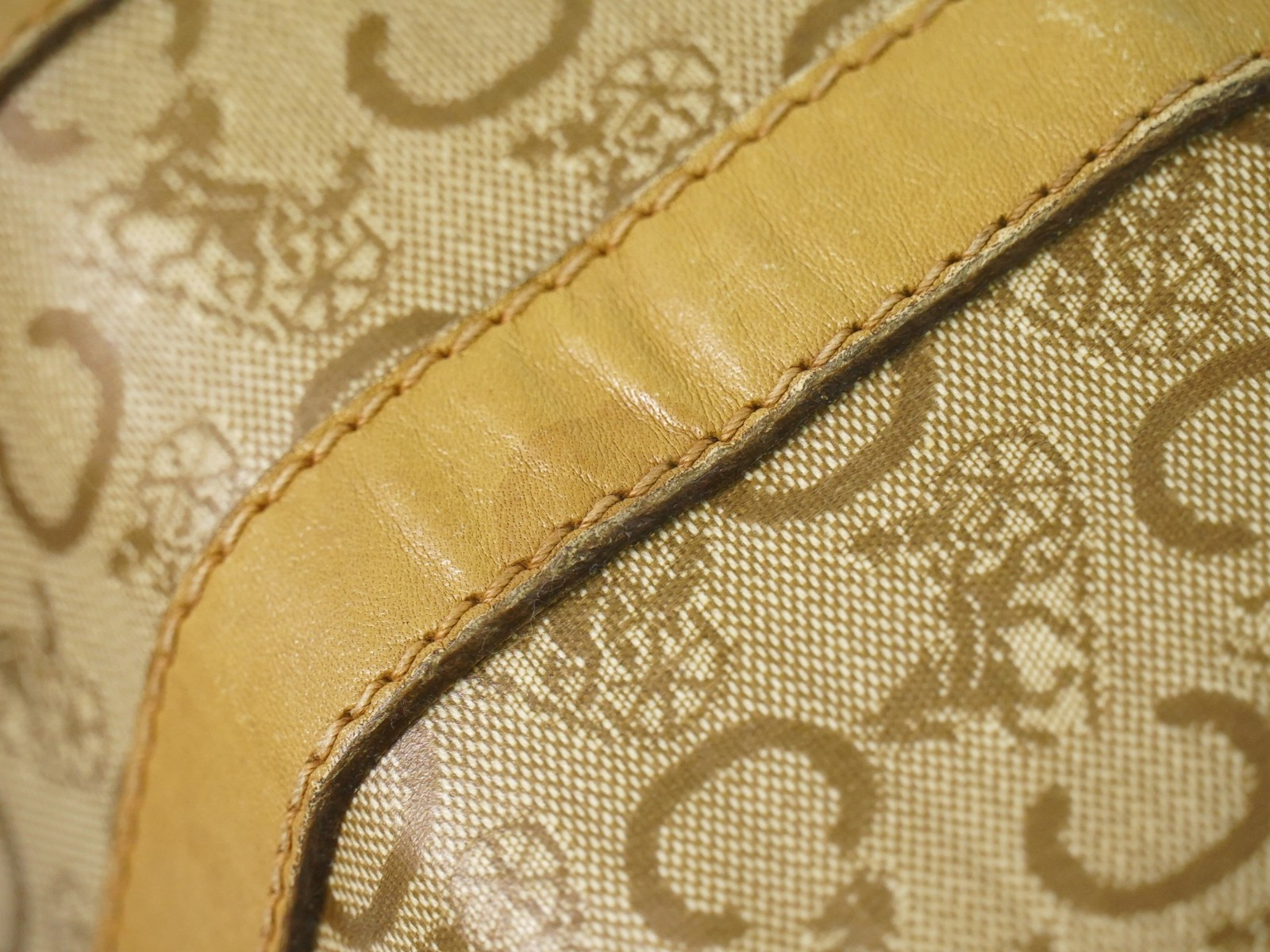CELINE C Macadam PVC Boston Handbag Beige Gold