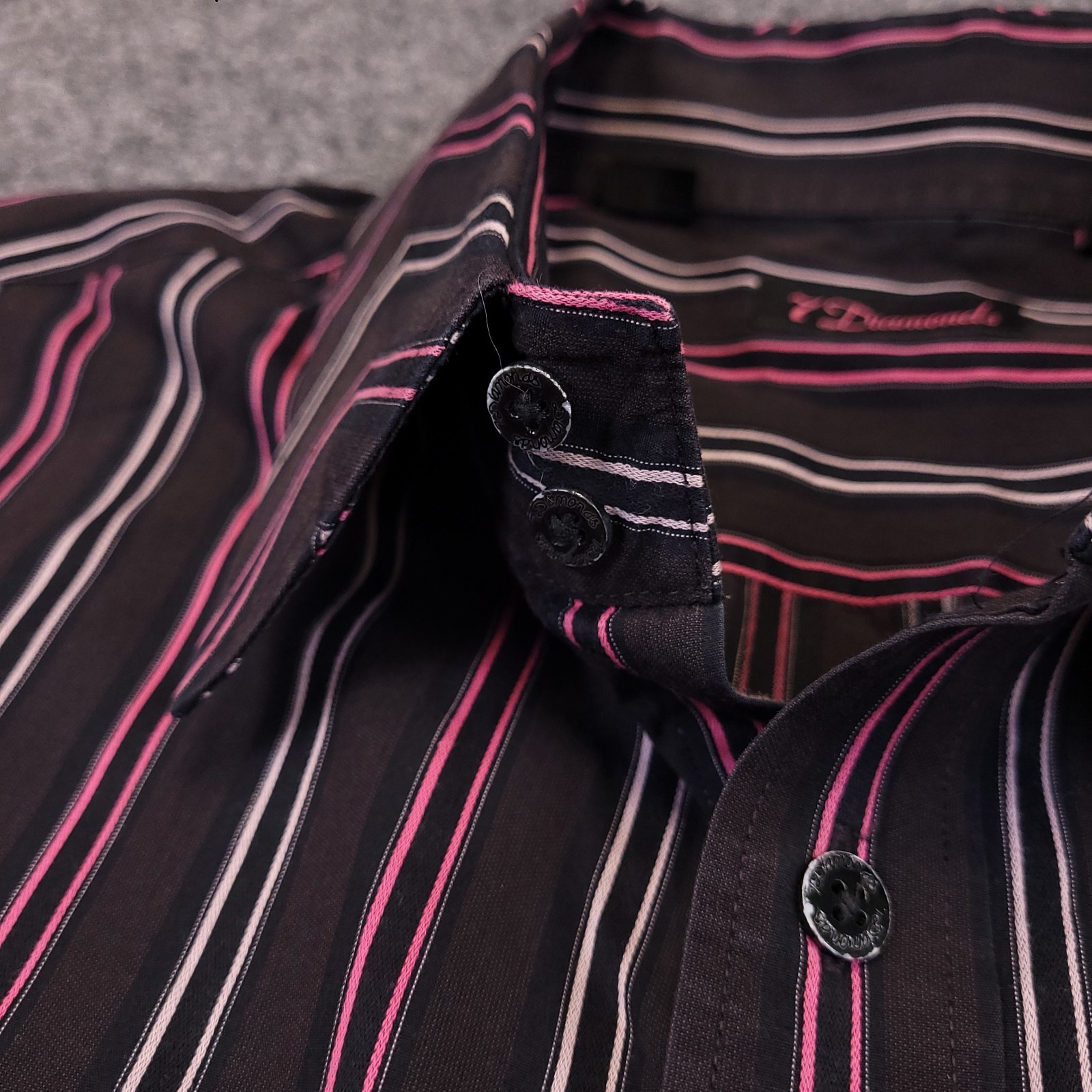 7D 7 Diamonds Shirt Mens 2XL Chocolate Brown Striped Cotton Spread Collar