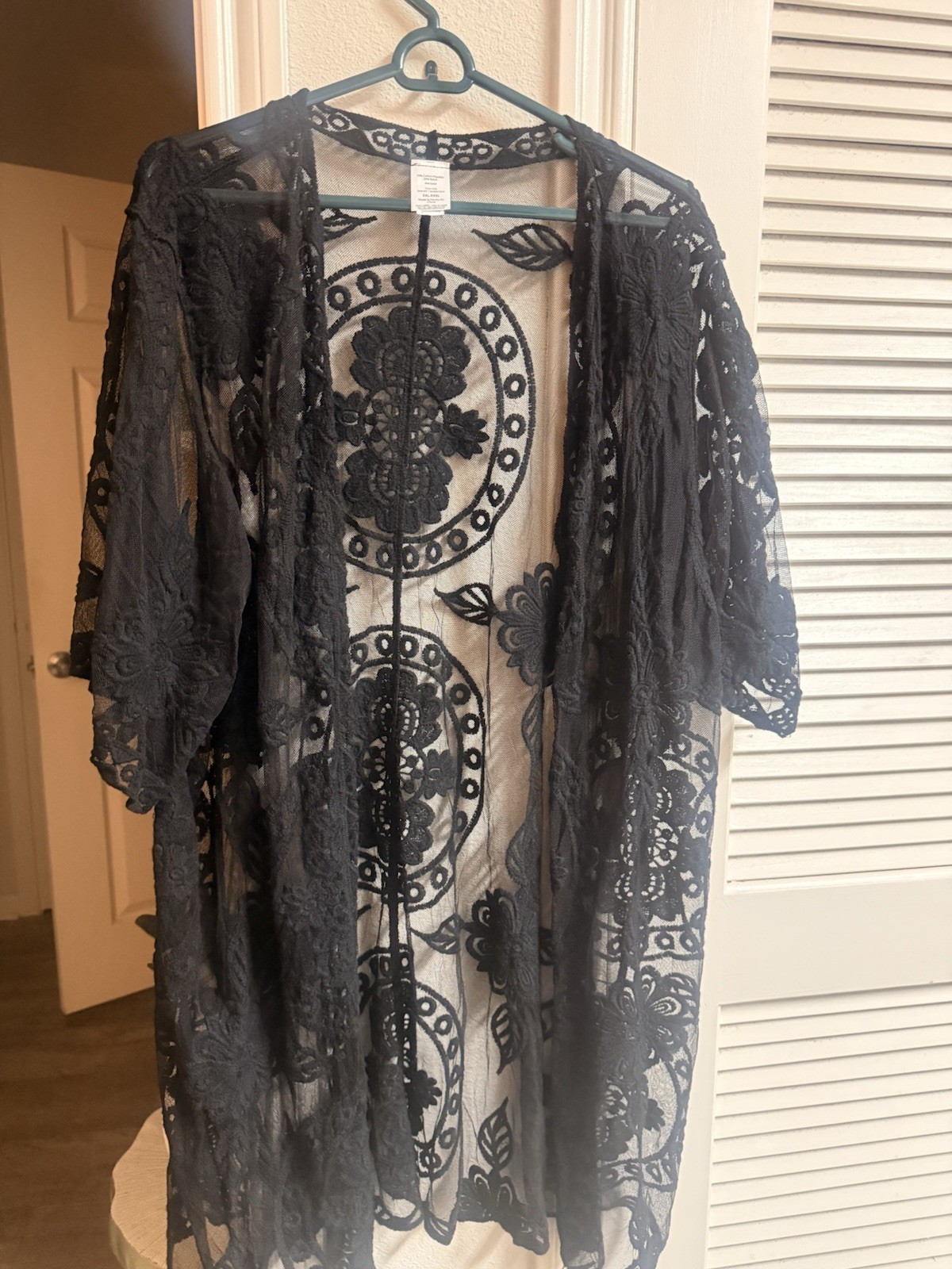 Women’s Black Floral Lace Sheer Open Front Kimono Cover Up Maternity 2XL