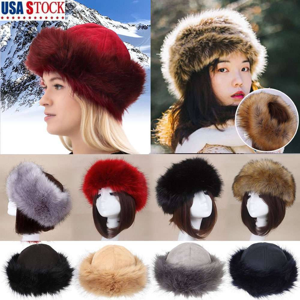 Women Winter Russian Fluffy Faux Fur Headband Hat Thick Ear Warm Snow Ski Cap US