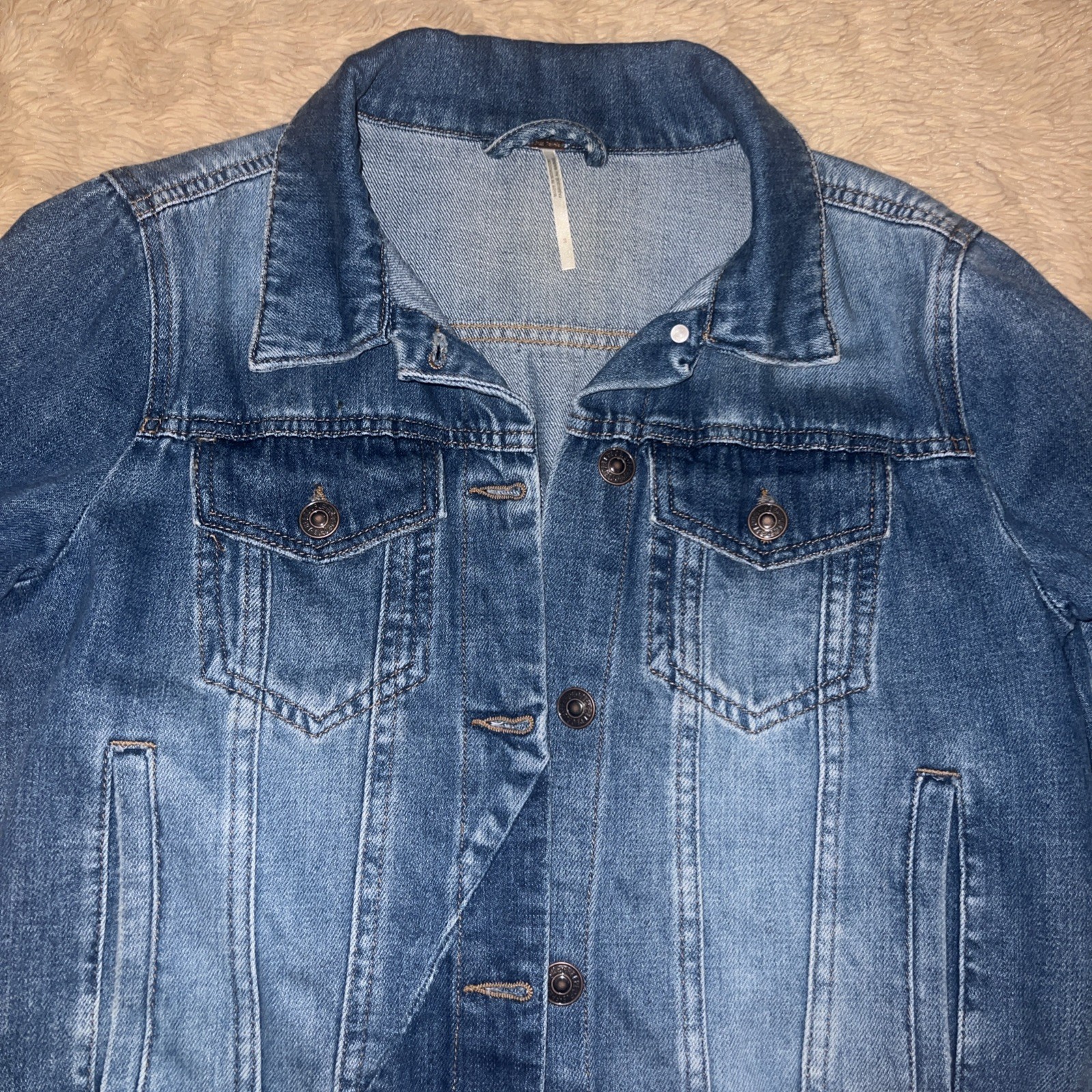 Free People Denim Jacket Womens Small Blue Button Front Cropped Jean