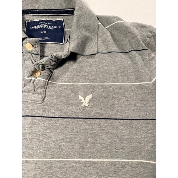 American Eagle Outfitters Mens Gray Striped Vintage Fit Polo Shirt Large L