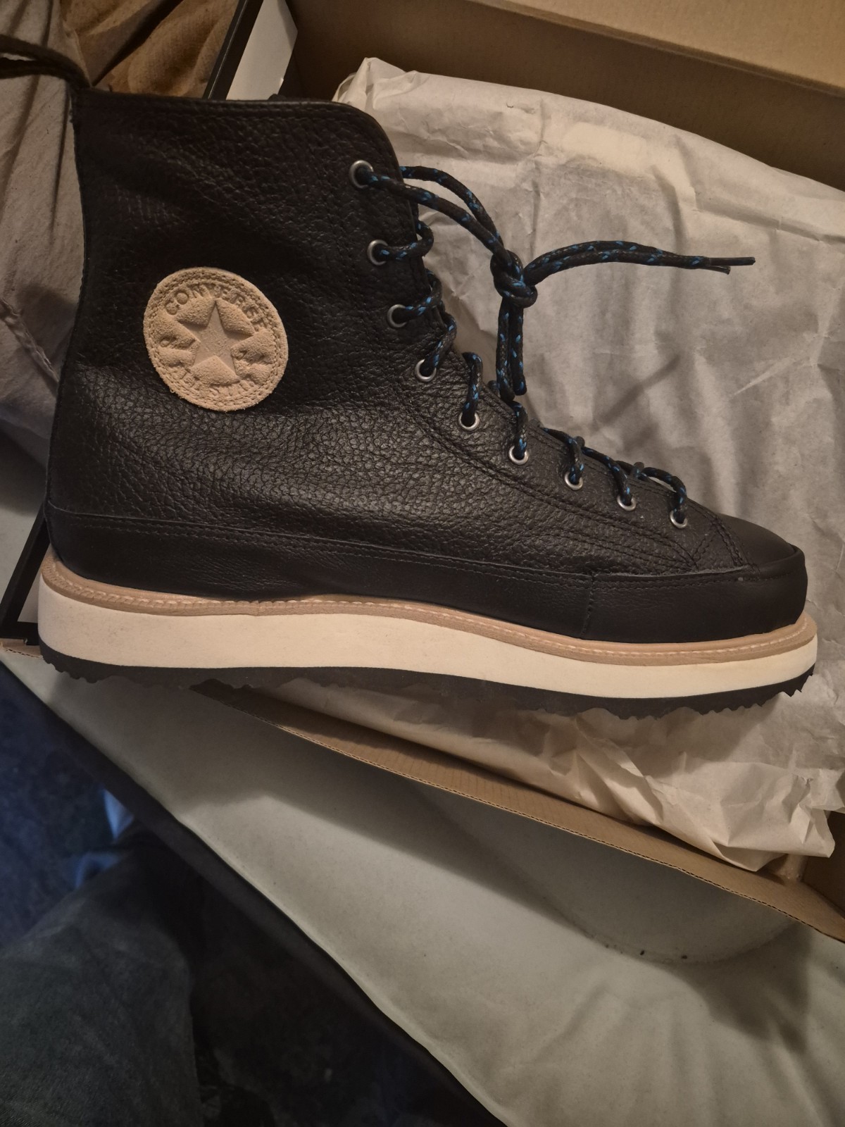Converse Men’s Black Leather Lace-Up Ankle Boots Round Toe Rubber Sole 10