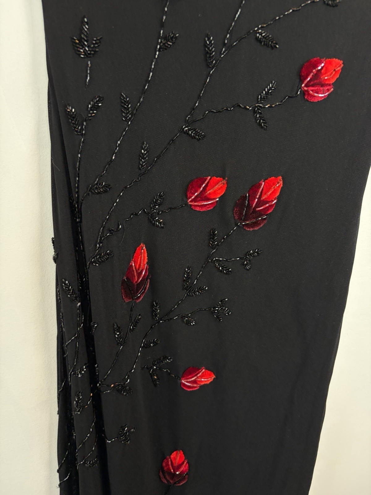 Y2K Cache Formal Dress Womens 10 Black Beaded Red Flowers Whimsigoth Event