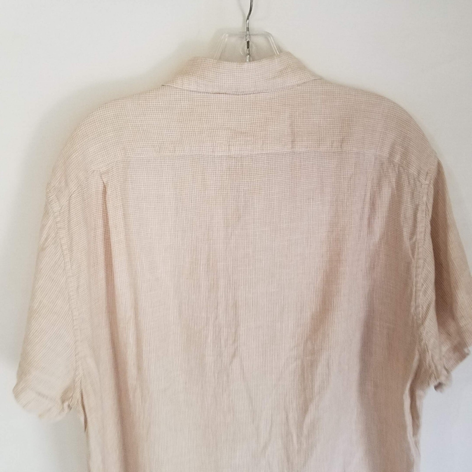 J Crew Mens Beige White Plaid Button Front Short Sleeve SLIM Shirt Size XL