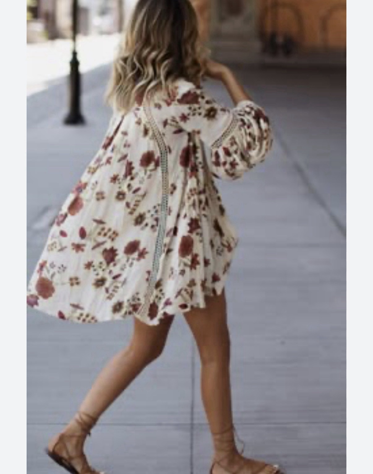 Free People Floral Boho Peasant Blouse V-Neck Balloon Long Sleeve Viscose Size S