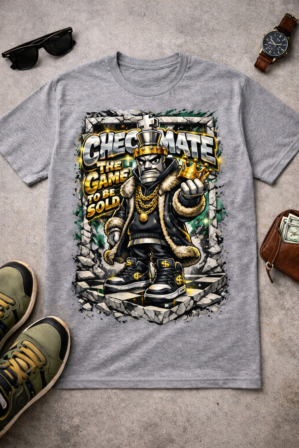 Big & Tall Mens Tee Shirt Checkmate The Game is to Be Sold Streetwear Sneaker T