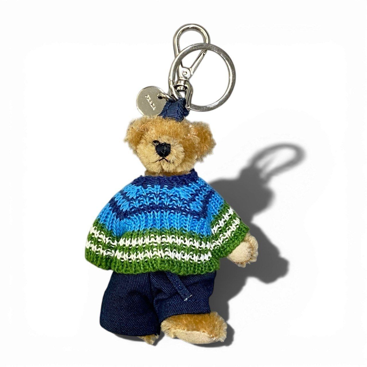 b15 PRADA Knit Bear Keychain Keyring Bag Charm Blue Unisex ta1