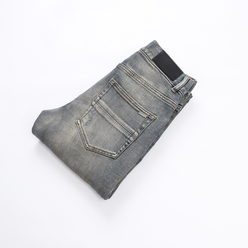 Men’s Ripped Elastic Slim fit Jeans, Retro Classic High Quality Gray Blue Pants
