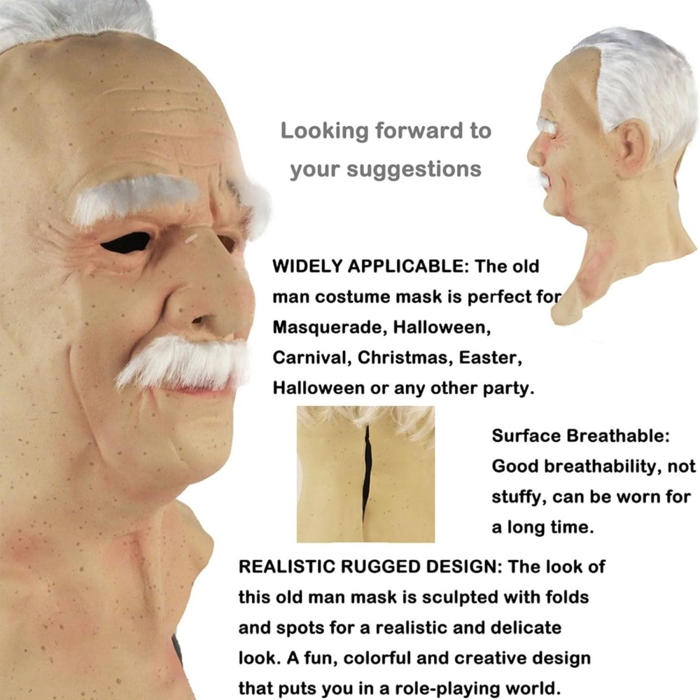 Old Man Mask Latex Halloween Cosplay Party Realistic Full Face Masks Headgear US