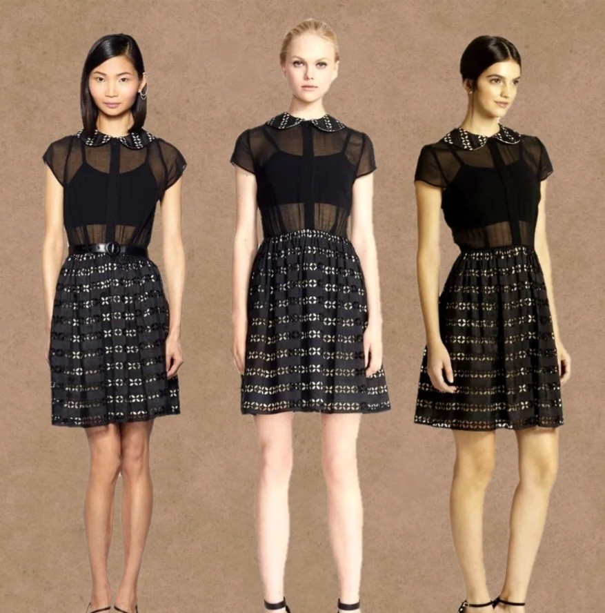 Alice + Olivia Black Peter Pan Collar Eyelet Mini Dress