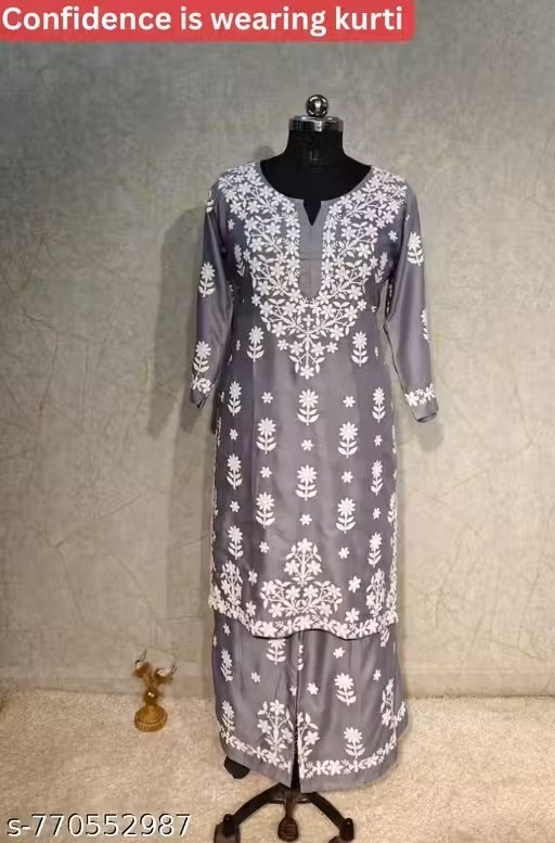 Readymad Chikanakari Kurta/kurti and plazoo Set for Women’s Party Festive Outfit