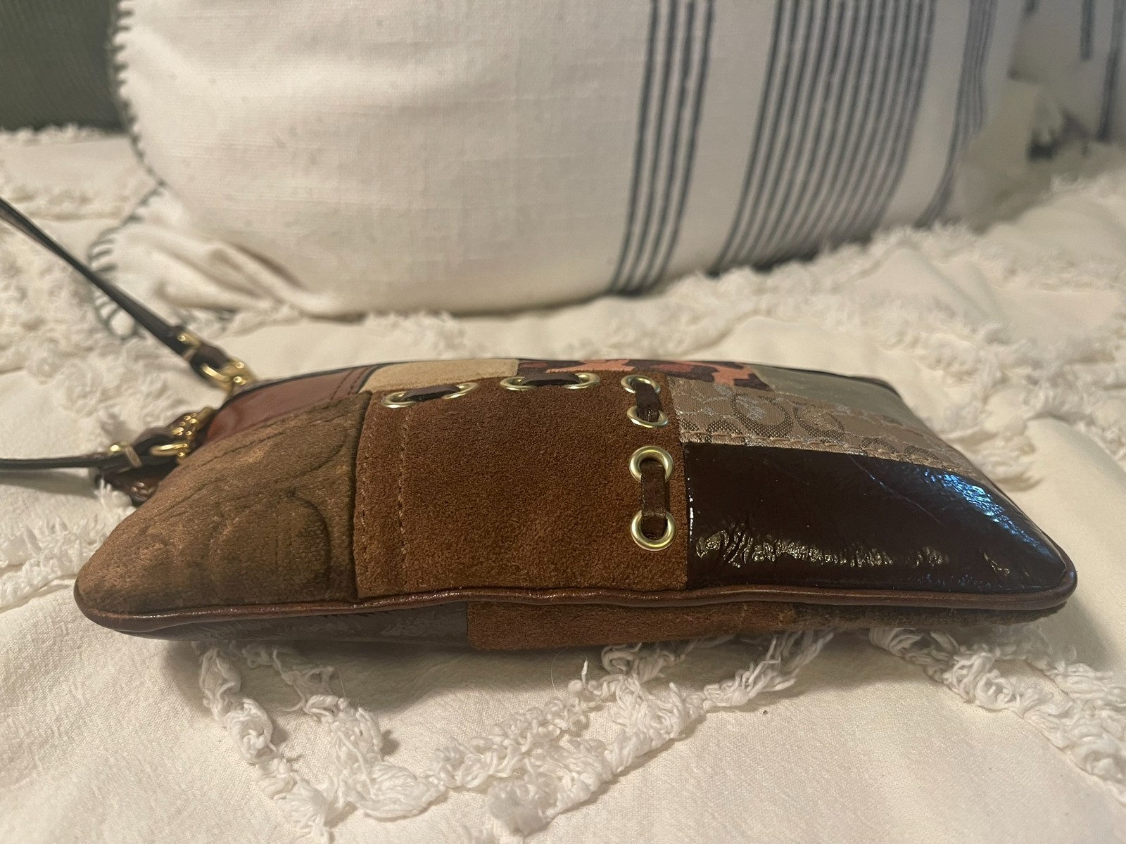 Coach Patchwork Swingpack Crossbody + Matching Wristlet Y2K Mixed Media Leopard