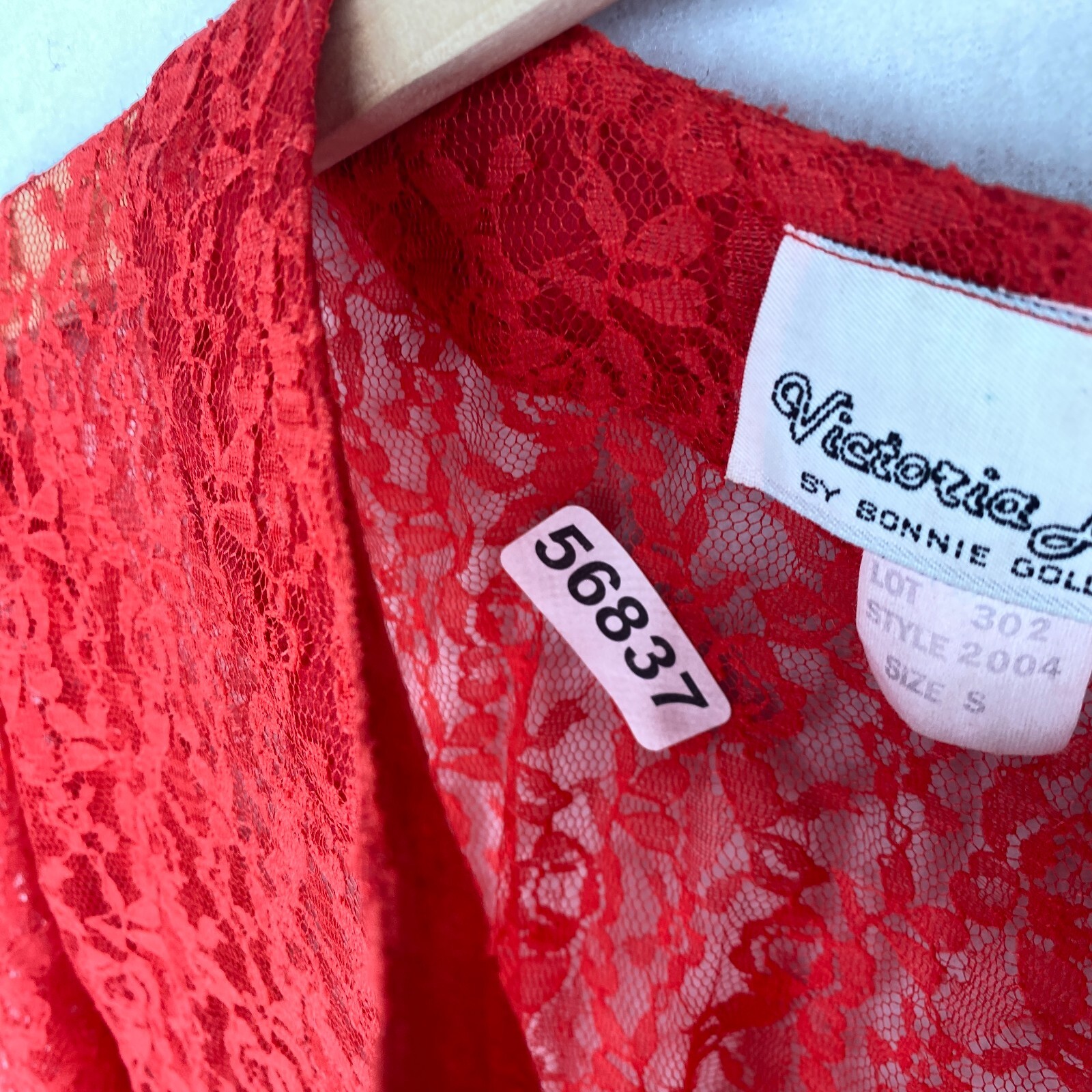 VICTORIA LANE BONNIE GOLDMAN Top S Sheer Lace Floral Button Up Long Sleeve Red