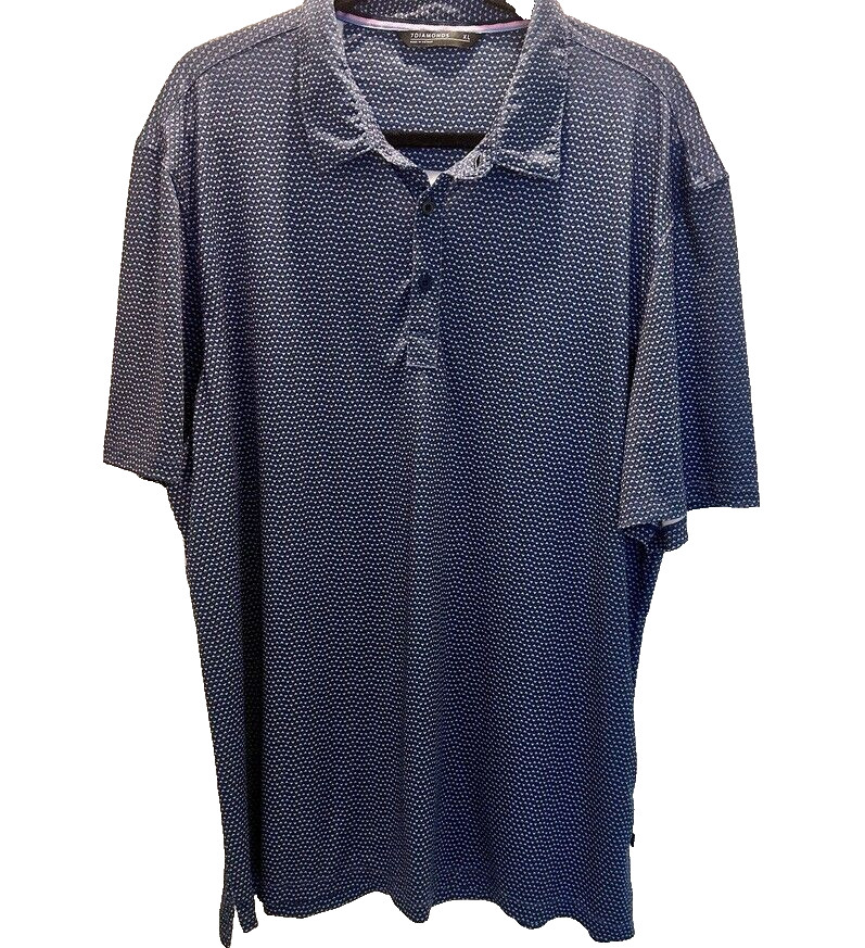 7D 7 Diamonds Mens XL Blue Geometric Core Polo Shirt 4 Way Stretch Performance