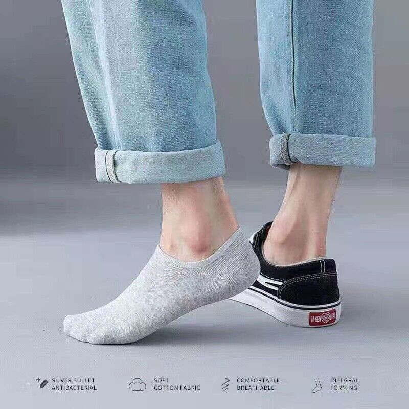 3-12 Pairs Men Invisible No Show Nonslip Loafer Low Cut Solid Cotton Socks US