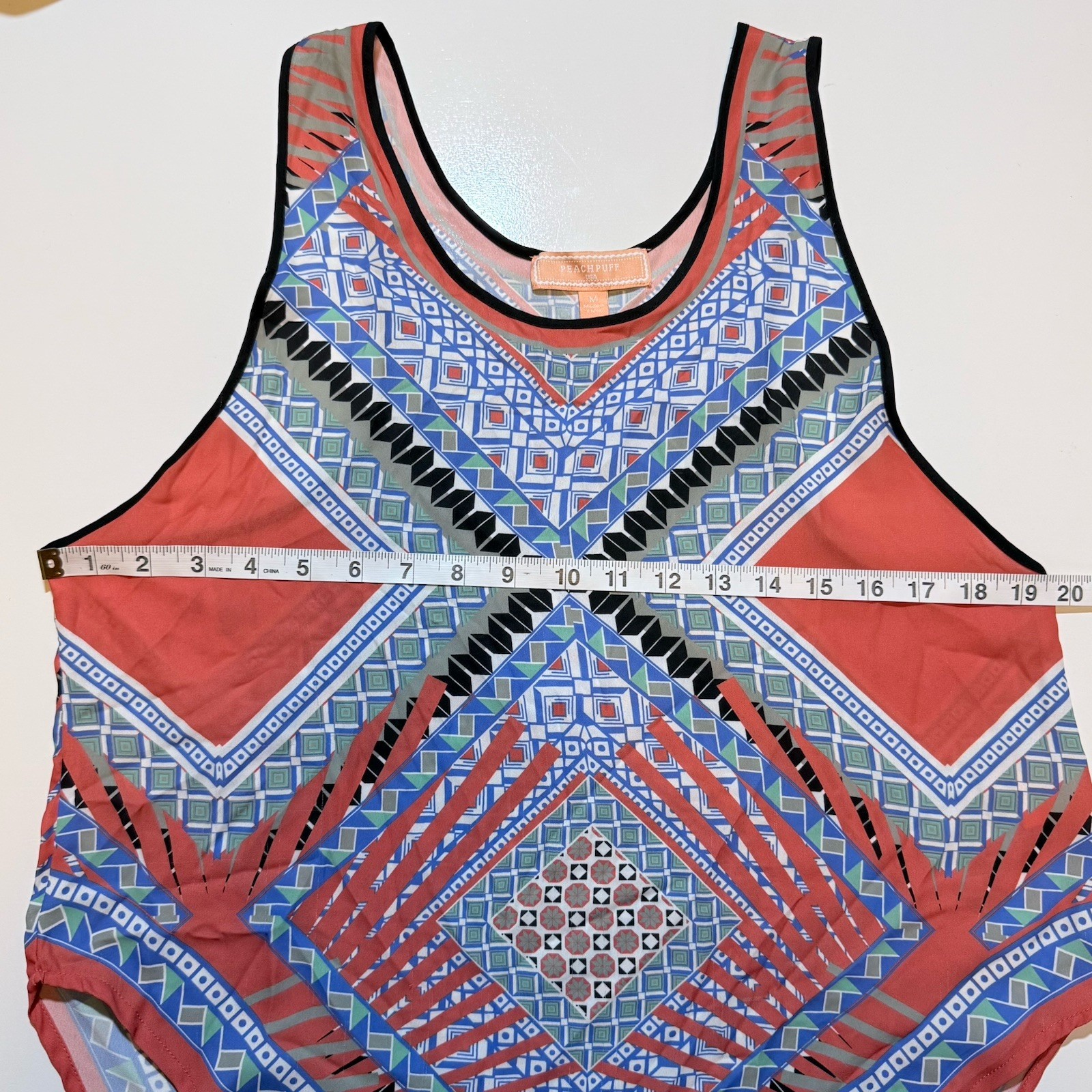 Peach Puff Sleeveless Racerback Tank Top Multi-Colored Geometric Tribal Boho