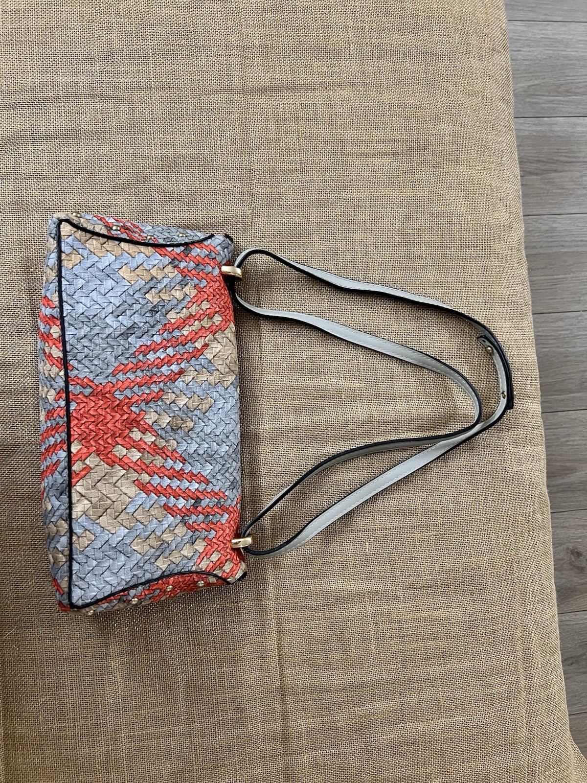 Woven Plaid Pattern Clutch Shoulder Bag with Turn-Lock Closure