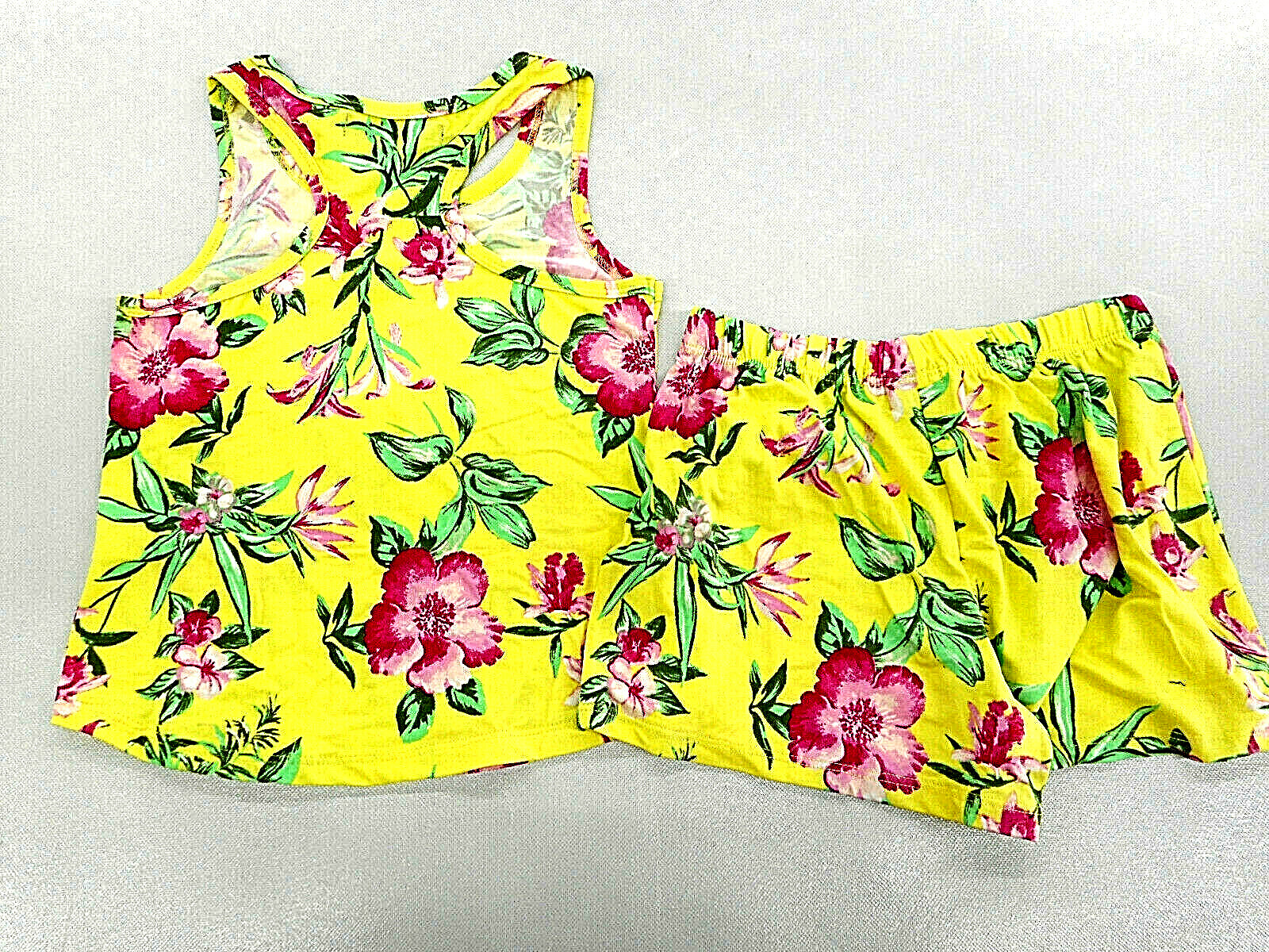 Girls Derek Heart Yellow Floral Tank Top & Shorts 2PC Set Sizes 7/8 – 14