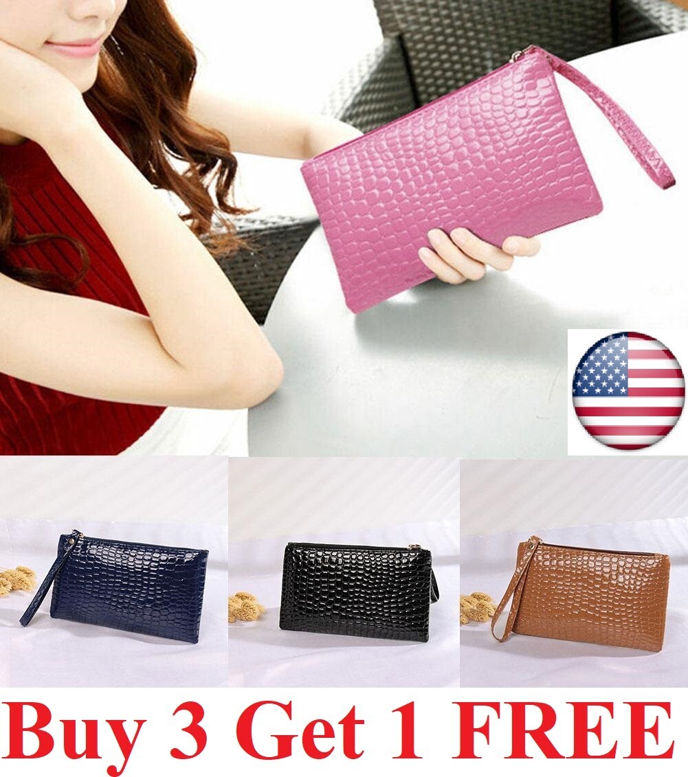 Wristlet Wallet Small Purse Bag Faux Crocodile Alligator Snake skin PU PVC