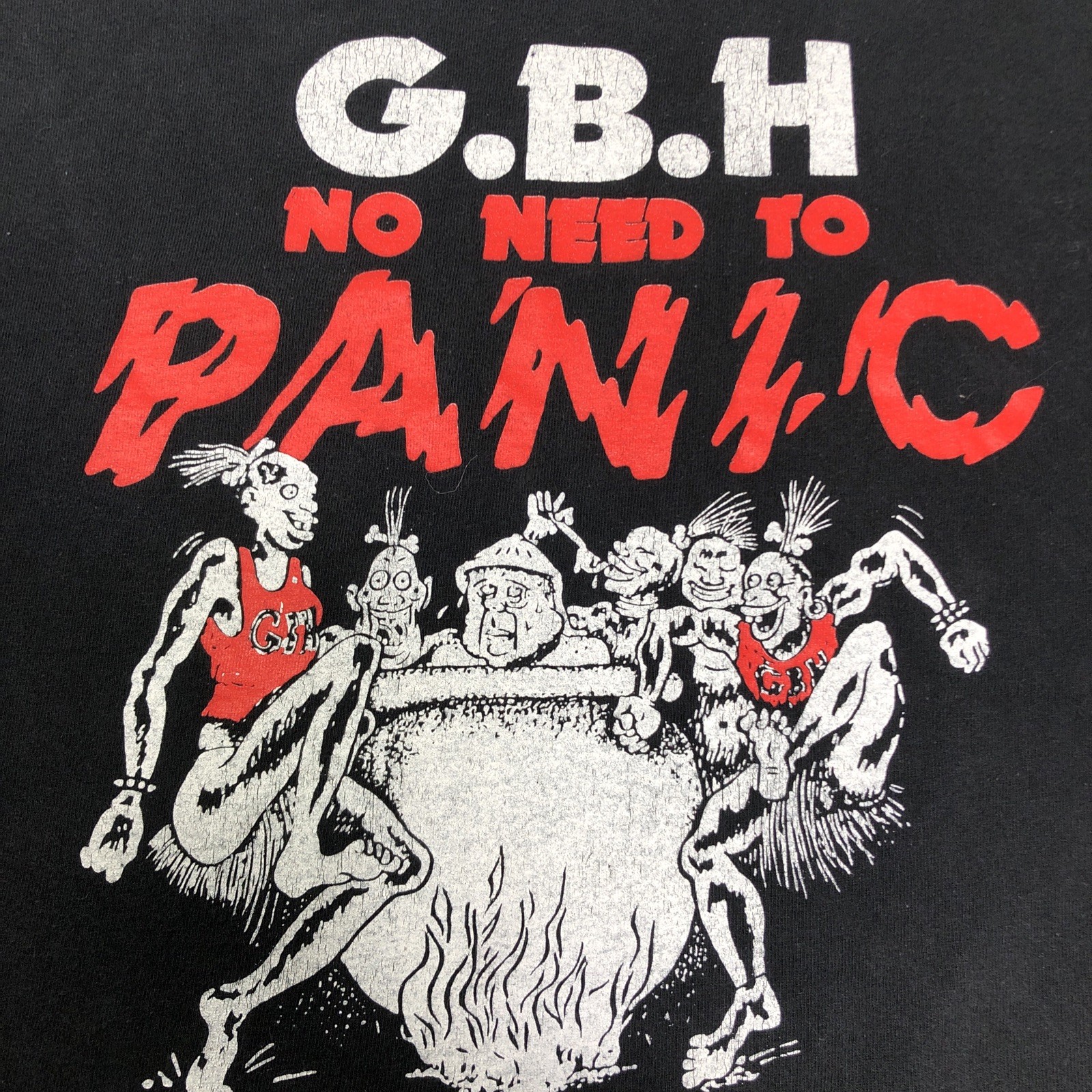 GBH No Need To Panic Album Logo size XL Black T Shirt UK Hardcore Punk Band Tee