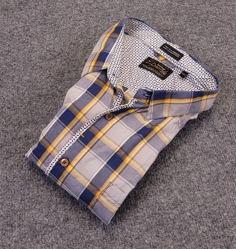 7D 7 Diamonds Mens 2XL Shirt Plaid Cotton Short Sleeve Trim Contrast Spread