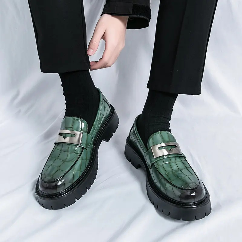 Men’s Slip On Alligator Pattern Platform Faux Leather Dress Shoes Thick Sole New