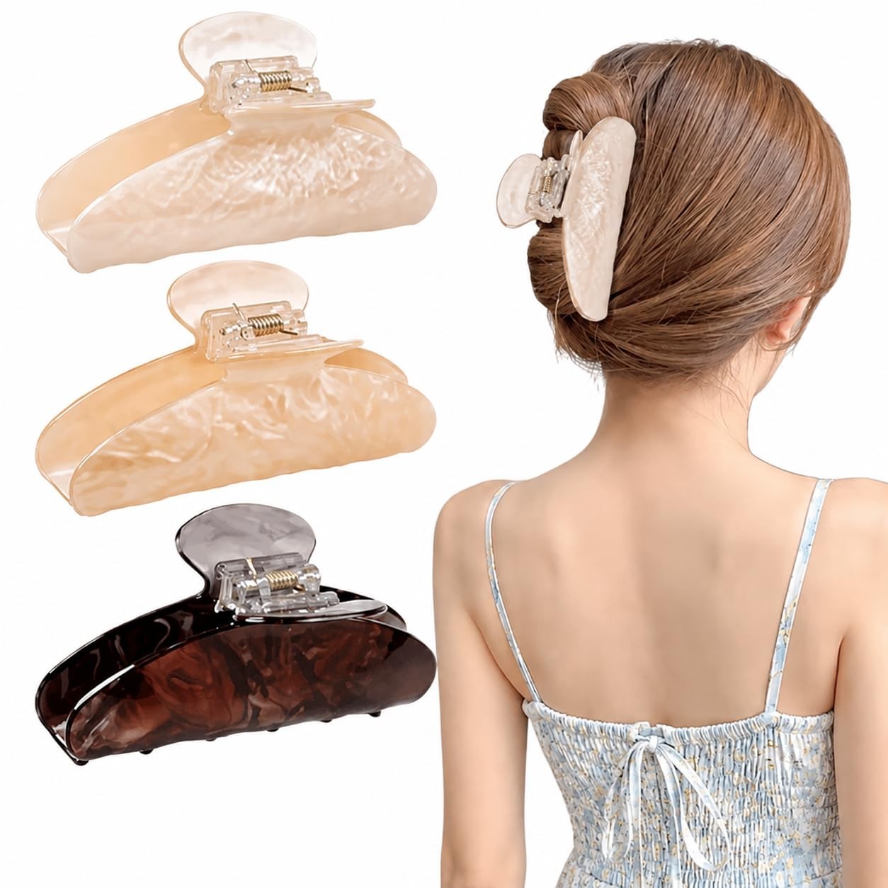 3PCS Hair Claw Clips Acrylic Clamps for 1 Count (Pack of 3), Brown group